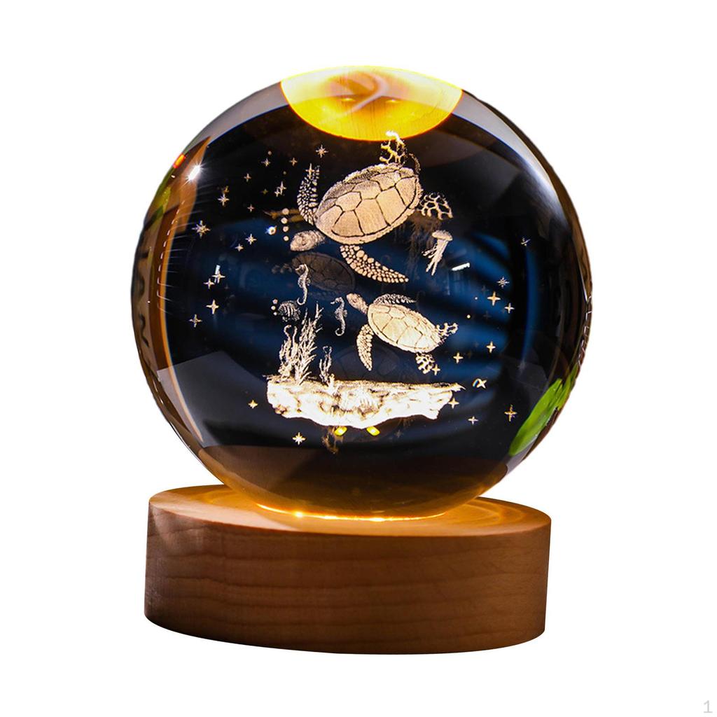 2.4inch 3D Artificial Crystal Ball Night Light Desk Decoration Wooden Base for Housewarming,