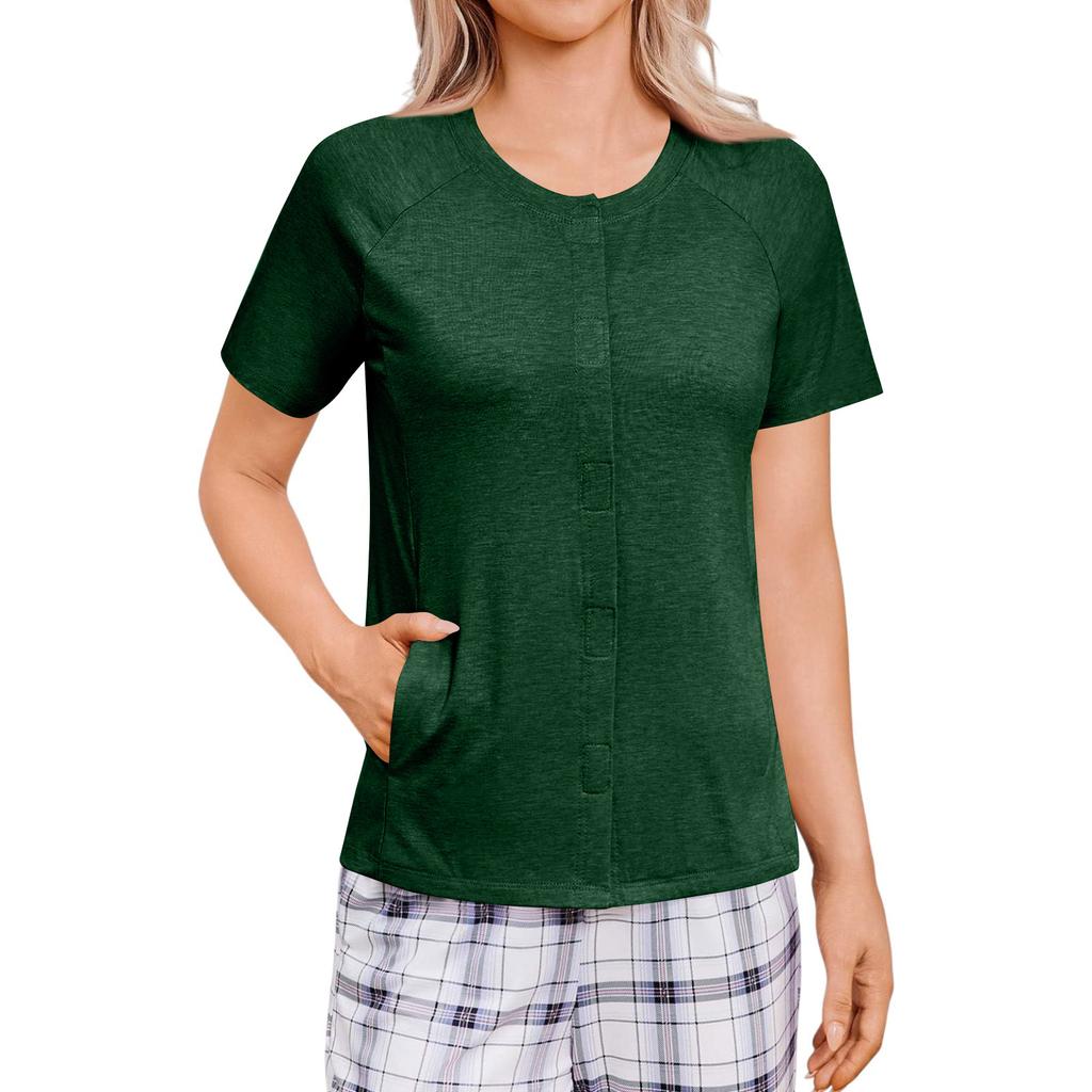 Cămașă de damă postoperatorie cu mânecă scurtă, colorată, cu patru buzunare