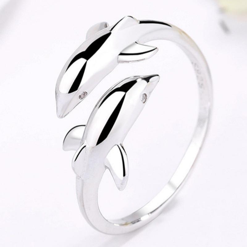 Yin Taifei Double Dolphin Silver Ring: Thai-Inspired, Adjustable, Stylish & Artistic Gift for Women Adjustable