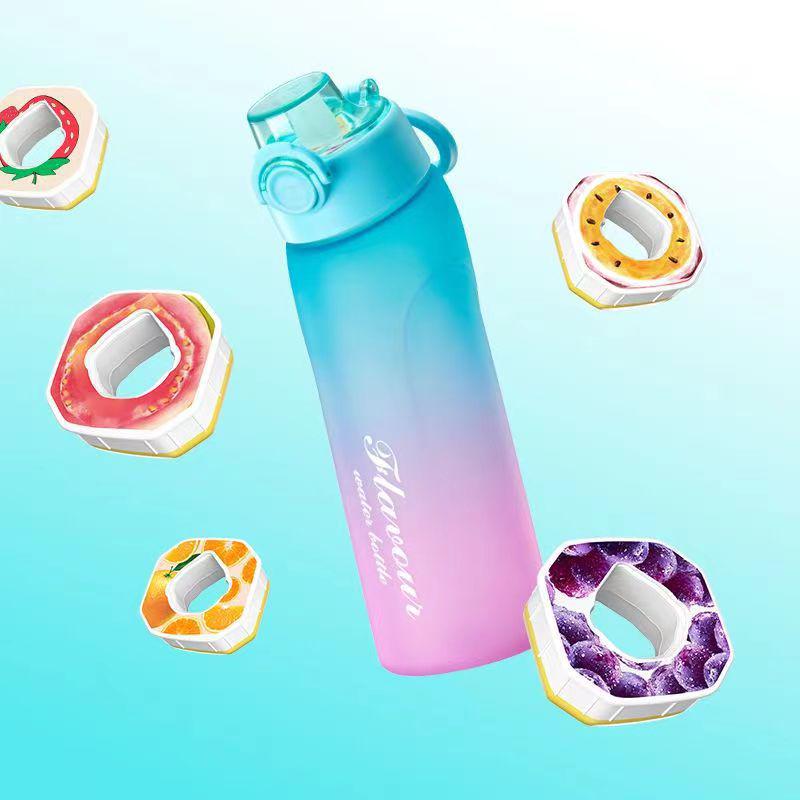 Playful Fruity Frosted Gradient Water Bottle: Zero Sugar, Zero Calorie, Two-Color Straw Plastic Cup.