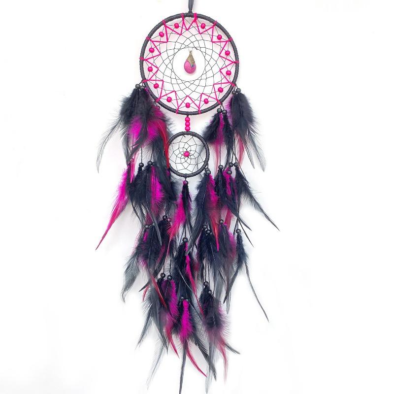 1pcs Handmade Dreamcatcher Feather Wind Chime Wooden Beads Chicken Feathers Wall Hanging for Living Room Bedroom Decor Gift