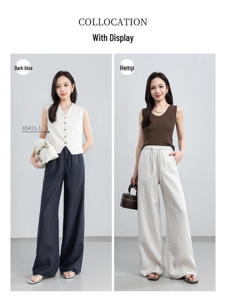 Yifeilaicer Women's Linen Wide-Leg Summer Pants - 2026 Ice Silk Casual Drape