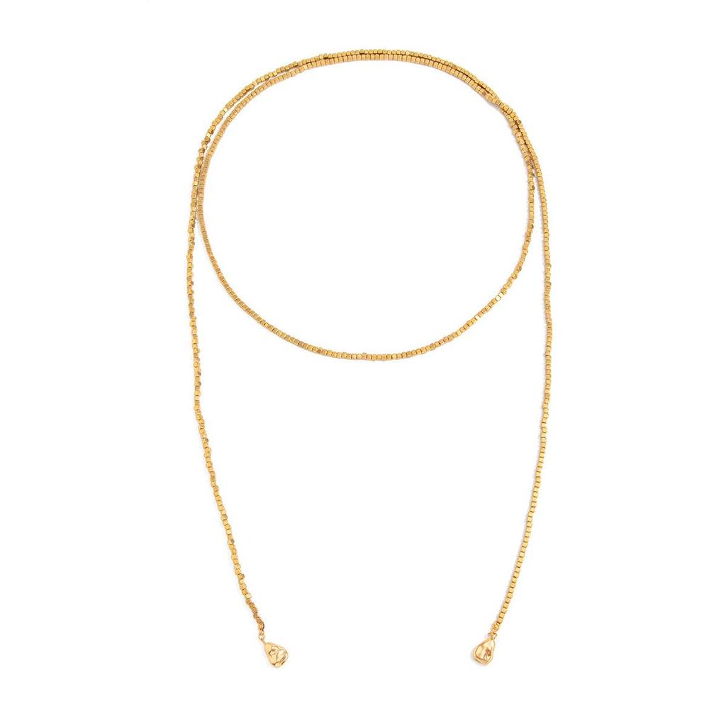 Elegant European-American Light Luxury Pearl Beaded Long Necklace with Tassel and Metal Accents