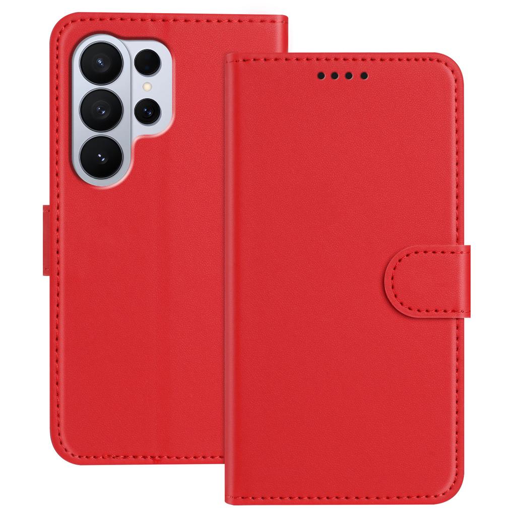 For Samsung Galaxy S26 Ultra Leather Case Wallet Stand Solid Color Anti Drop Phone Cover