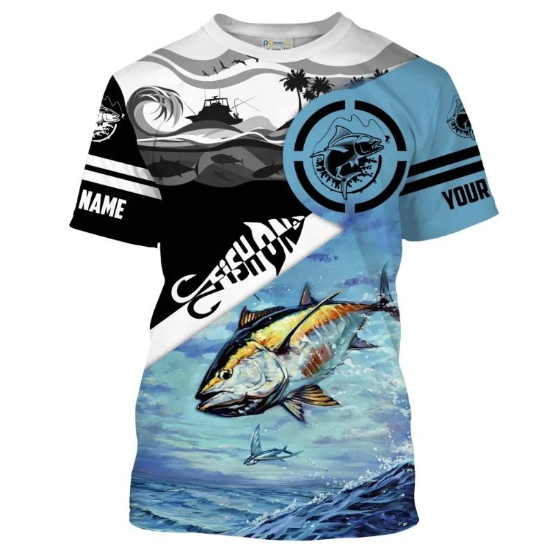Fischmann Sommer 3D-gedrucktes Herren-T-Shirt Wildfischen Mode Kurzarm Übergröße Locker Schnelltrocknendes Top