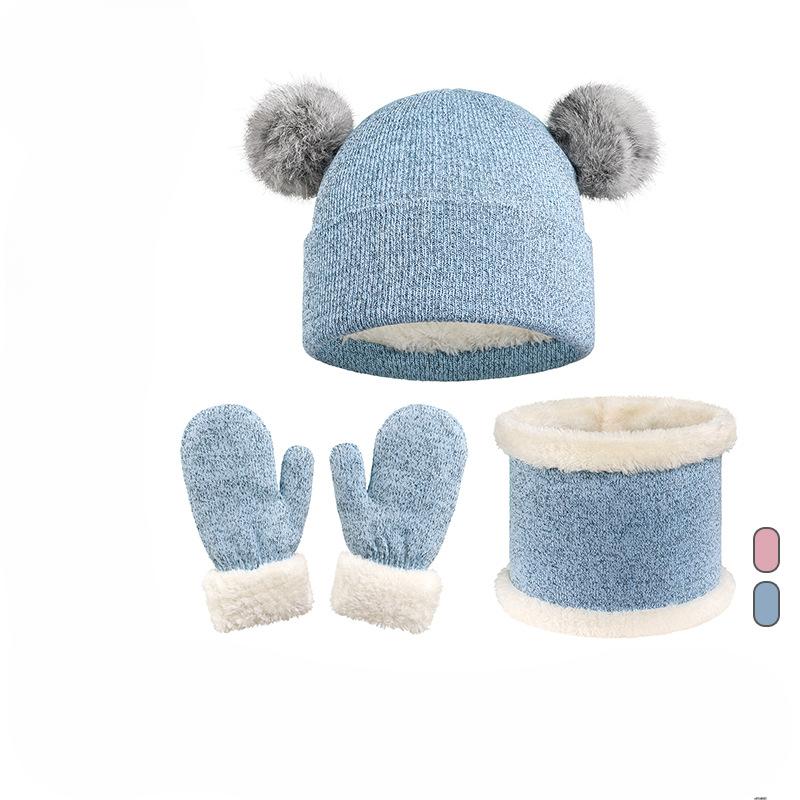 Children's Hat Scarf Gloves Three Piece Set Winter Thickened Warm Knitted Ear Protection Ball Cap Three Piece Set