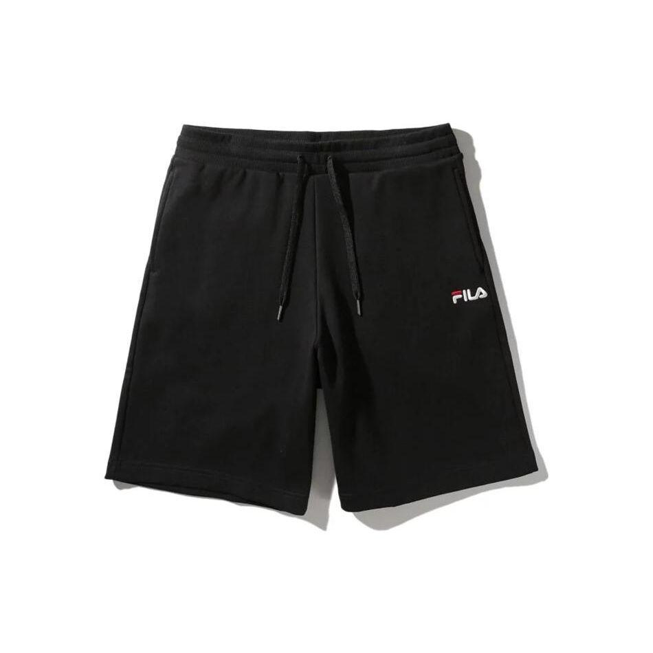 FILA Logo Embroidered Lace-Up Straight Leg Letter Mid-Rise Casual Shorts Unisex shorts Black S2TRD2101X-BK M
