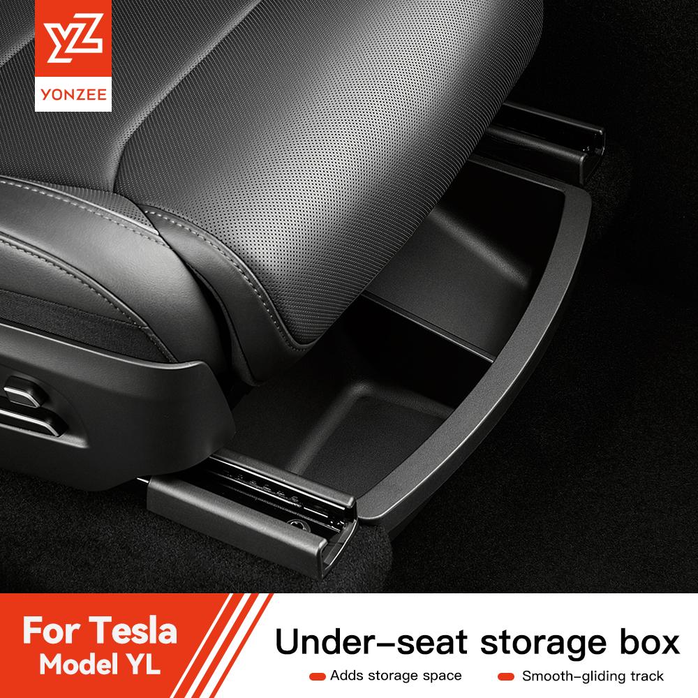 YZ Under Seat Storage Box For Tesla Model YL 6-Seat 2026 Drawer Front Rear Seat Lower Organizer Tray Car Interior Accessories