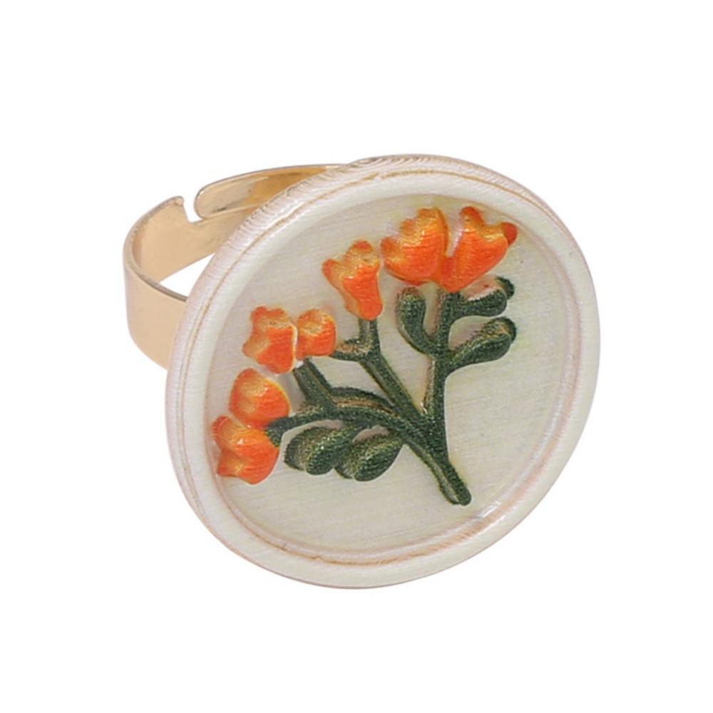 Ethnic Style Enamel Flower Ring French Glazed Ring Luxury Vintage Ring Women