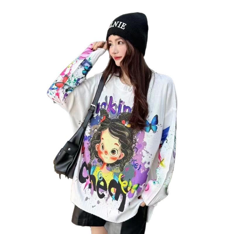 Women's Designer Knit Sweater - 2025 Autumn Collection, Loose Fit, Lazy Style, Round Neck, Long Sleeve Base Layer Top