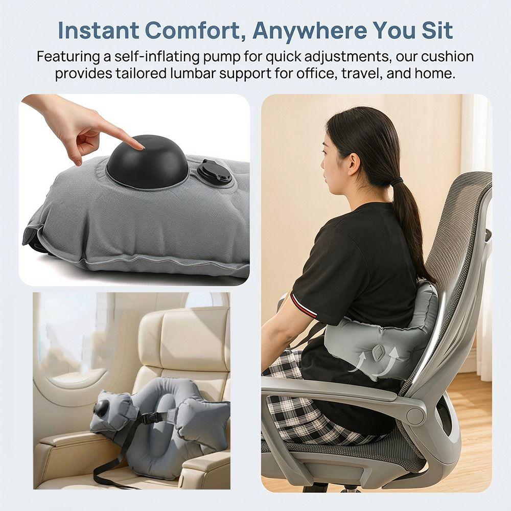 Foldable Lumbar Support Cushion Press Self-Inflation Inflatable Backrest Airplane Sleep