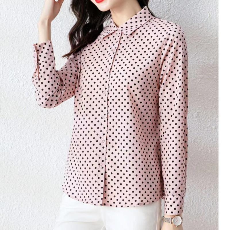 M-5XL Mom's Casual Polka Dot Chiffon Shirt Women's Long Sleeved Top Spring/summer New Korean Version Bottoming Blouse