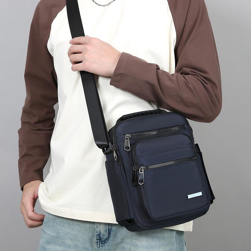 Men Multi-layer Shoulder Bag Fashionable Casual Lightweight Nylon Crossbody Bag for Daily Outing Commuting Small Handbag