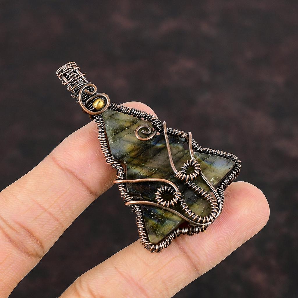 Labradorite Gemstone Pendant Copper Wire Wrapped Pendant Christmas Tree Pendant Handmade Copper Wire Jewelry Gift For Her Designer Pendants