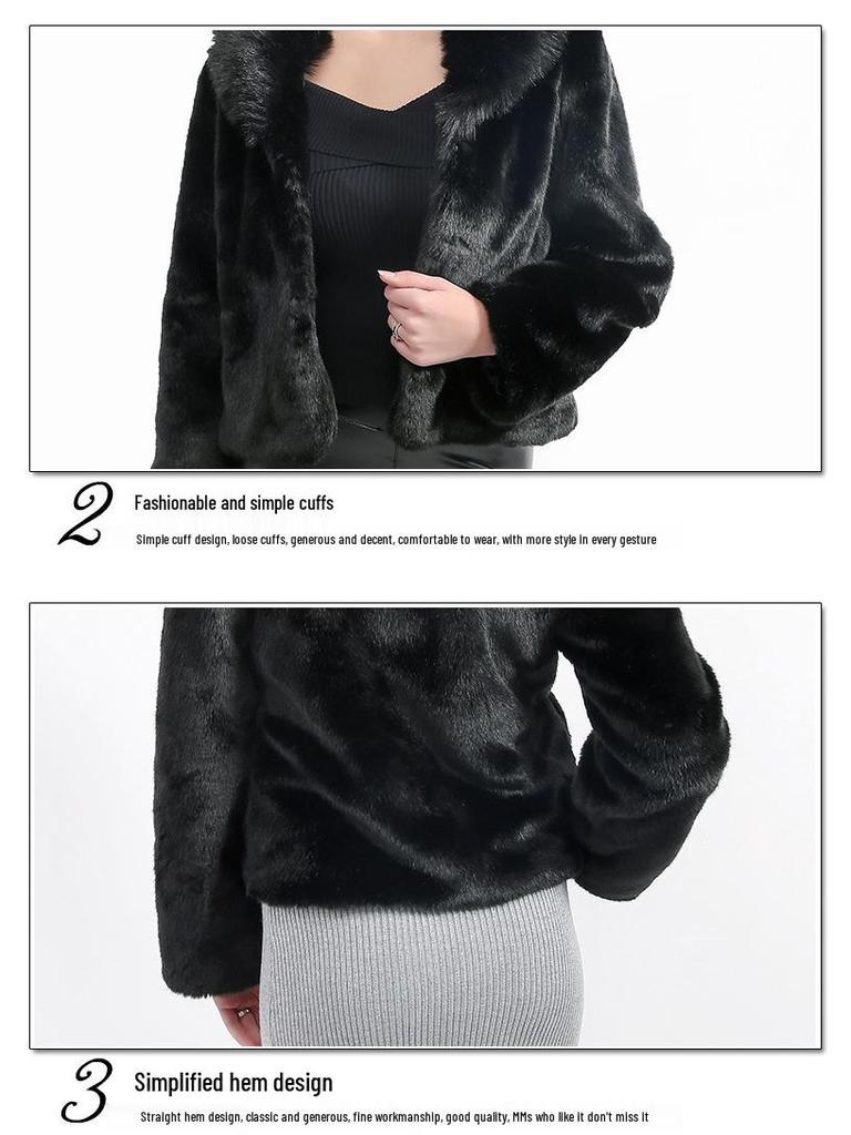 Damskie modne futro ze sztucznego futra z kołnierzem z futra lisa - Casualowe i ciepłe, wzór wydry i królika