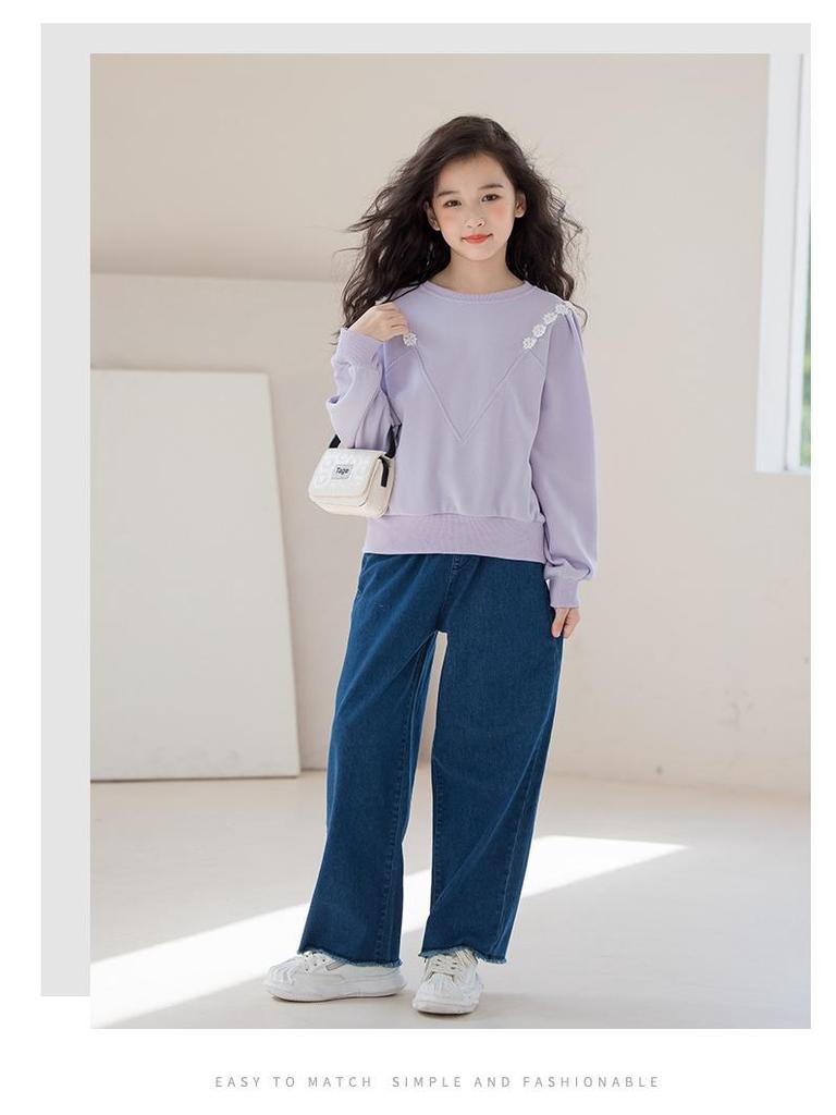 Höst 2025 Flickors Denimset: Sweatshirt & Byxor med vida ben för åldrarna 9-12