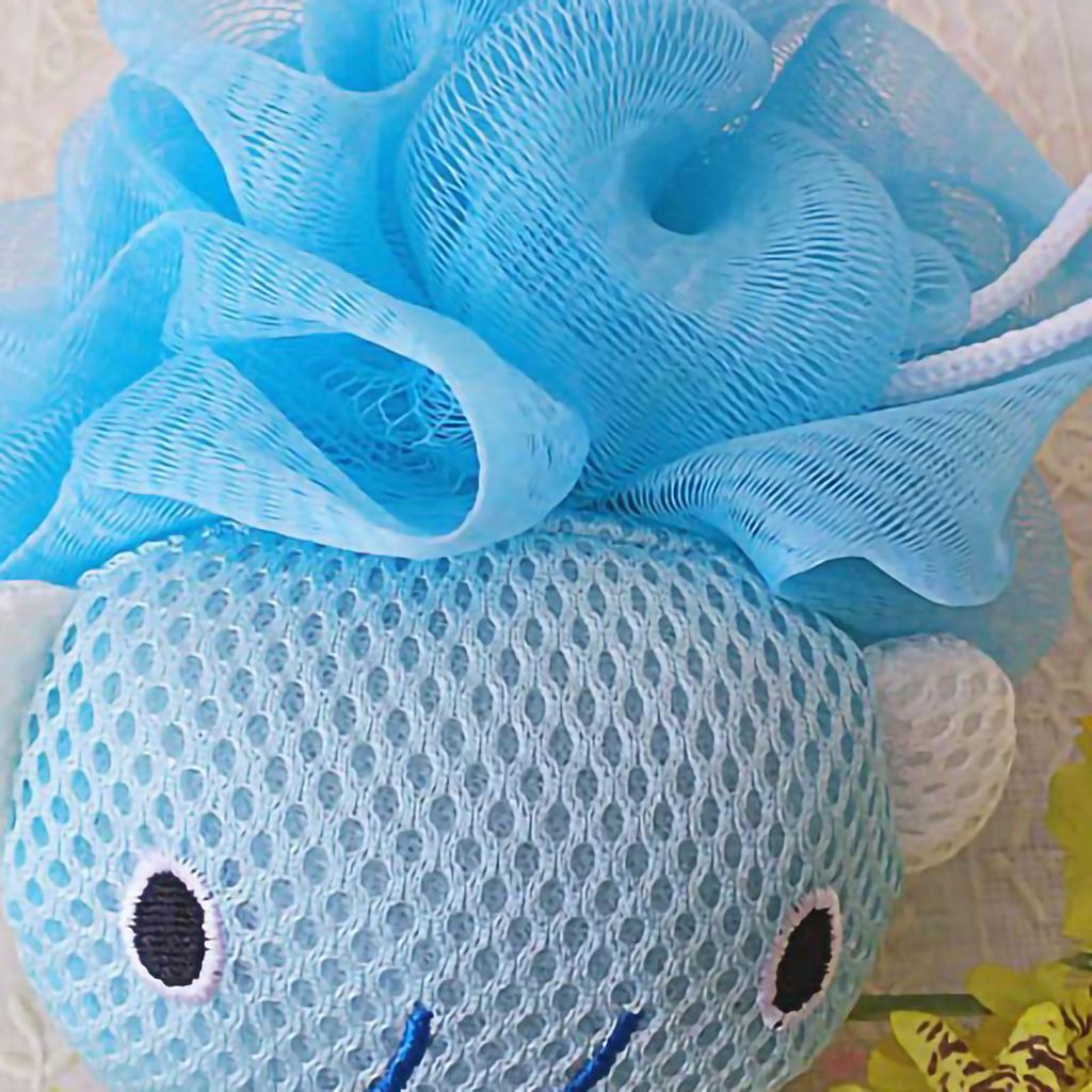 Bath Ball Cute Cartoon Shower Puff Loofah Body Scrubber PE Tool for Cleaning Bathing Blue Elephant