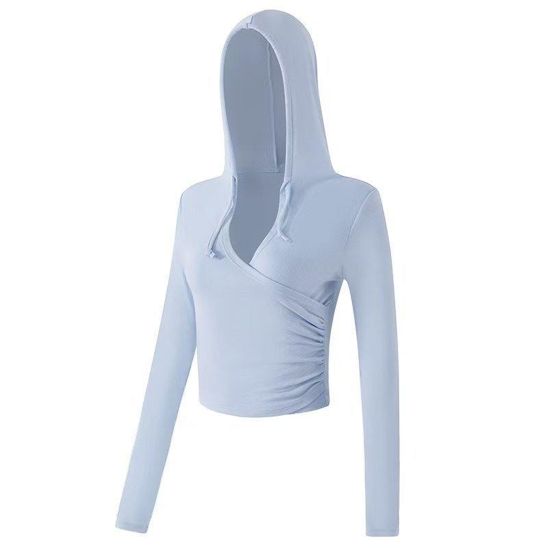 Autumn hooded yoga clothes slim and thin yoga sports tops tight training long sleeves fitness clothes