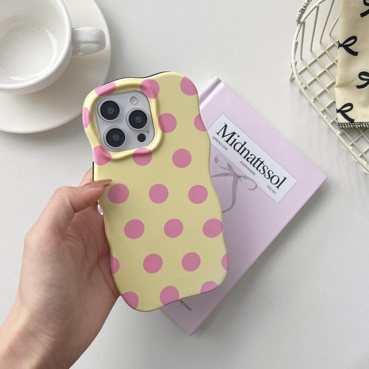 

INS Cute Wave Polka Dot Phone Protect Case For iPhone 16 15 14 13 Pro Max Girls Women Hit Color Stripe Pattern Shockproof Cover iPhone 15 Pro