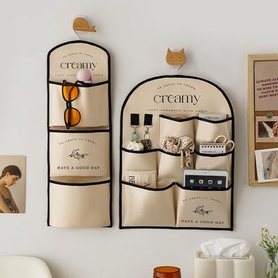 Kreative Aufbewahrungstasche zur Wandmontage mit 3/7 Taschen, Satin-Organizer mit Haken für Schlüssel und Kleinigkeiten, Mehrzweck-Hängetaschen, Heimdekoration
