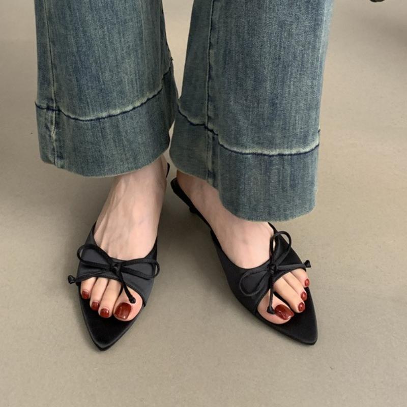

Fashion Butterfly-knot Peep Toe Women Slippers Fashion Thin Heels Sandals Casual Party Dress Slide Summer Shoes 35 чёрный