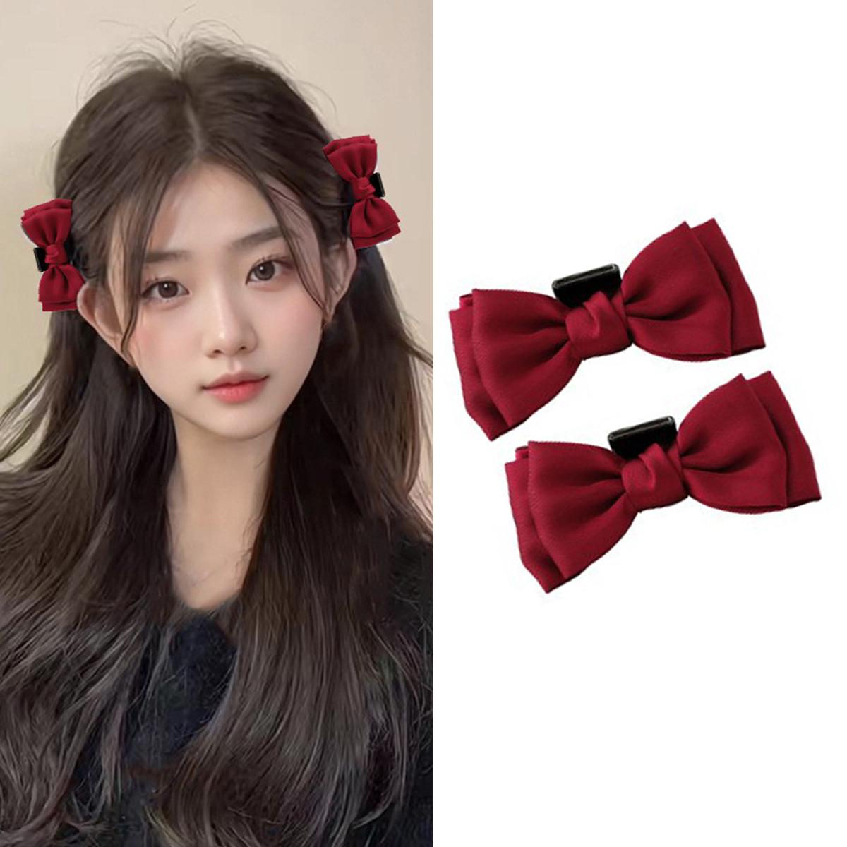 

2Pcs Black Bow Hair Clips for Women, Cute Elf Ear Hair Barrettes, Puffy Bow Hair Accessories for Face Slimming, Perfect for Daily Use червоний
