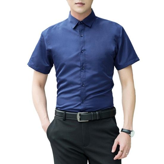 Men Summer Dress Shirt Slim Fit Short Sleeve Shirt Turn-Down Collar Button Up Shirt for Office Date Business Wear
