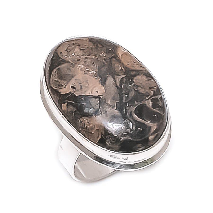

Rock Fossil Gemstone Handmade 925 Sterling Silver Jewelry Ring Size 9 k8h59