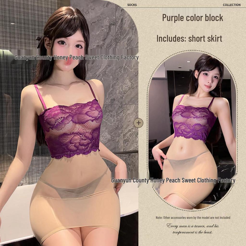 Sexy Lingerie Sheer Lace Panel Bodycon Spaghetti Strap Mini Dress for Women
