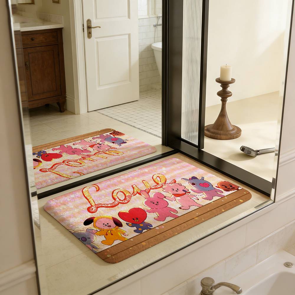 Cute B-b-bt21-es Bathroom Mat Anti-slip Absorb Water Long Strip Cushion Bedroon Mat Welcome Doormat