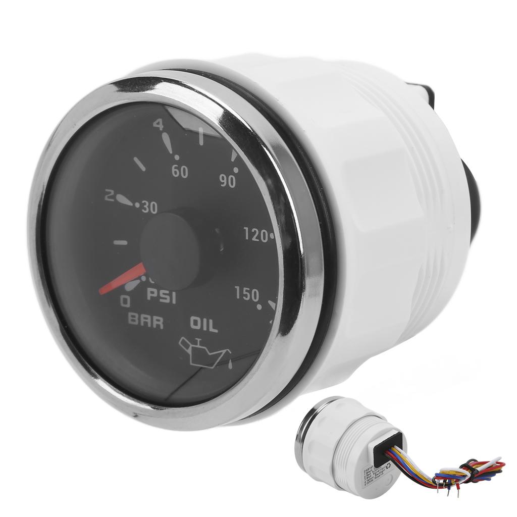 Oil Pressure Gauge Pointer 52mm 2.0in 10‑184 Ohm Colourful Backlight Adjustable Universal for Cars BoatsBlack