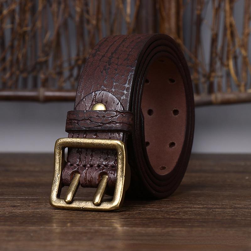 

Ремень мужской в ​​корейском стиле, ретро, ​​потертый, модный, уникальный, с двойной иглой, латунная пряжка, натуральная кожа, джинсовый ремень из натуральной яловой кожи 125cm