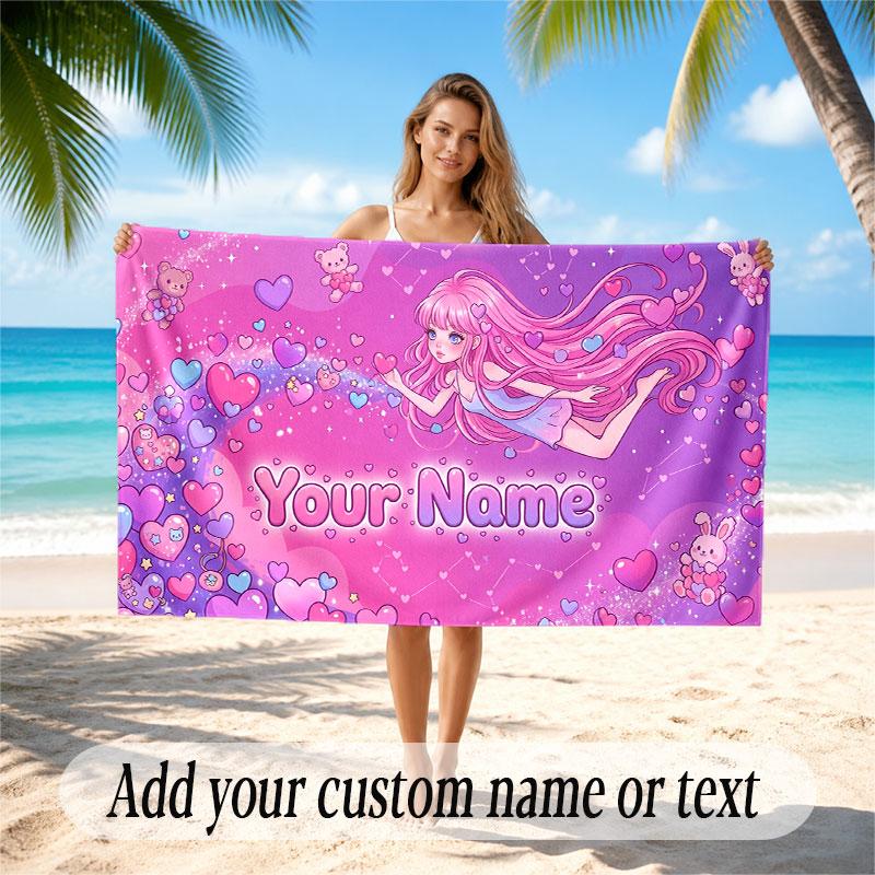 Fantasy Magic Theme Soft Beach Towel Personalized Custom Name Text Towel Portable for Beach Pool Travel
