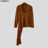 INCERUN Autumn Men Lapel V Neck Long Sleeve Long Layers Rib Casual Tops Pullovers