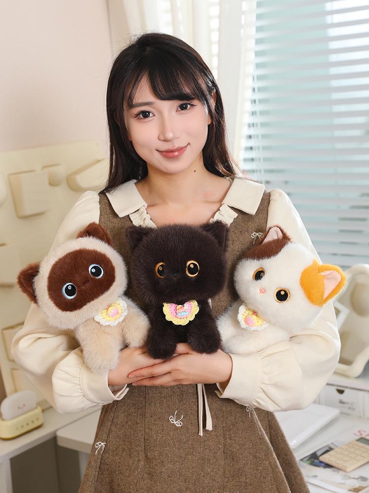 Soft Plush Calico Siamese & Black Cat Dolls - Cute Desktop Companions & Perfect Birthday Gifts for Girls