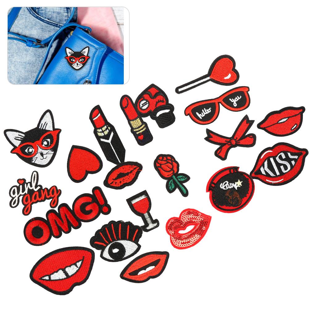 Buy 20pcs Lip Pattern Patch Decorative Lipstick Clothing Sticker Embroidery Adhesive Iron‑On