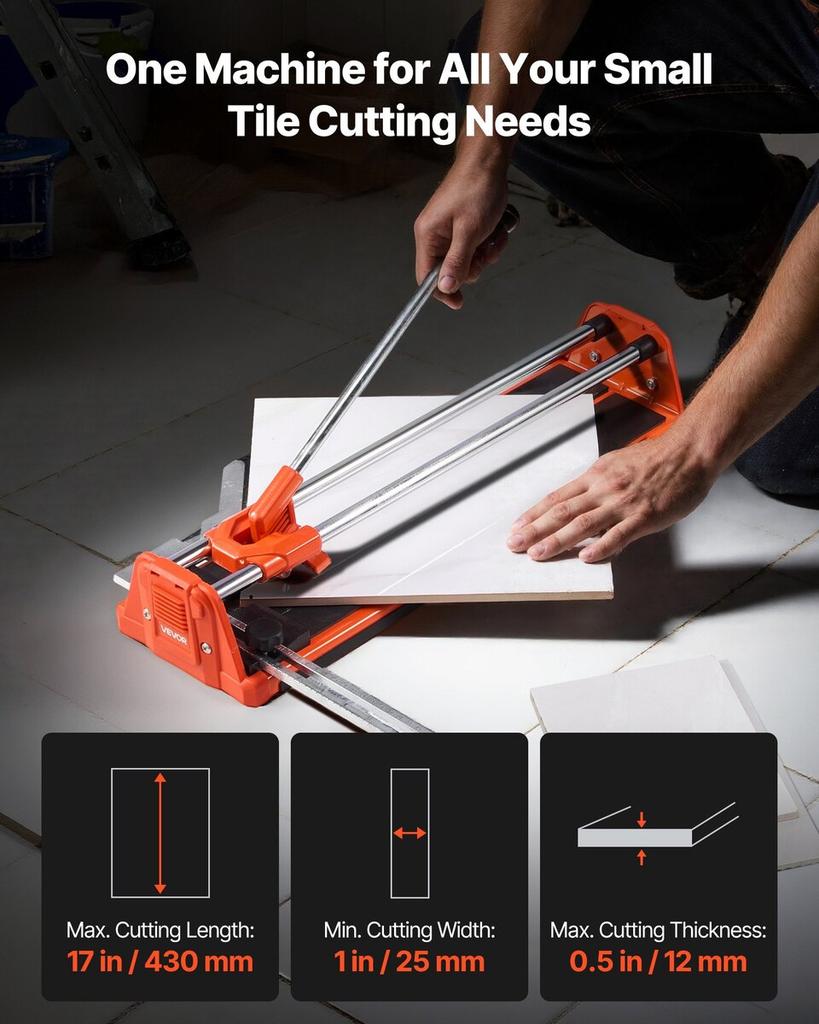 430mm Manual Tile Cutter for Wall & Polished Tiles,Double Rails for Precise Cutting, Tungsten Carbide Wheel,Non-Slip Handle,Anti-Displacement Pressure