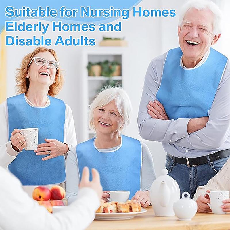 Seniors Stain Proof Dining Apron Pocket Bib for Easy Meal Times at Home Adult Eating Protector
