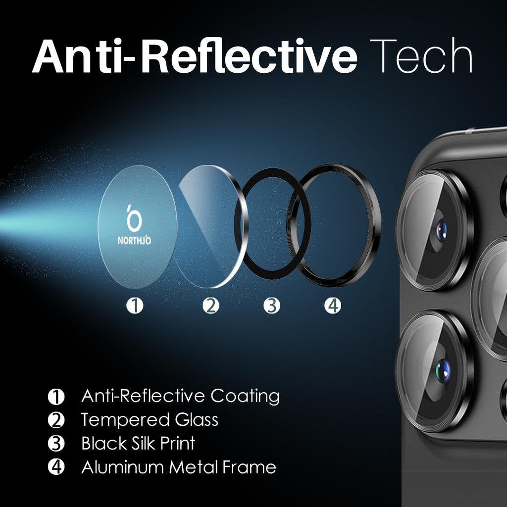 NORTHJO 2 Sets for iPhone 16 Pro/16 Pro Max Tempered Glass Camera Lens Film CD Veins Metal Ring Lens Guard