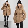 Parka d'hiver pour femme en peluche et épaissi, manteau en coton à coupe ajustée avec long col en fourrure large pour dame