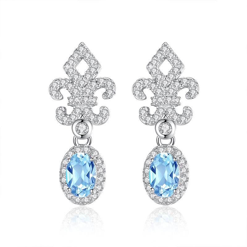 S925 Silver Earrings, Natural Garnet/Topaz Crystal Studs, Elegant Jewelry for Women