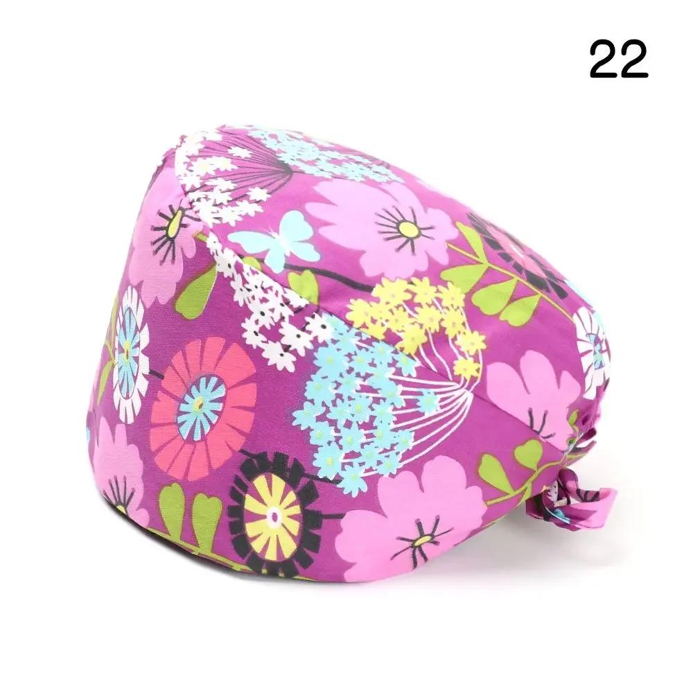 Adjustable HeadCover With Sweatband Men Women Bouffant Hat Pure Colour Cotton Hats Surgical Scrub Cap