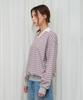 AMES-WORLDWIDE V Neck Collar Stripe Sweatshirt Gray