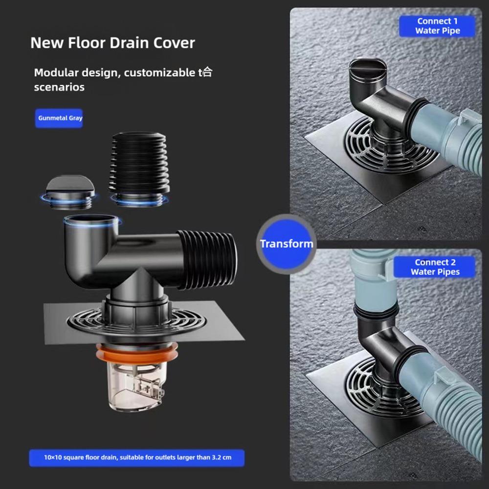 

Black Silver Floor Drain Cover Double Purpose Insect Prevention Multifunctional Tee Connector Snap Joint Anti-Overflow