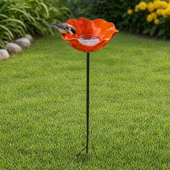 2Pcs Flower Stake Bird Garden Stake Outdoor Bath Metal Flower Bird Bath Pollinator