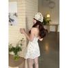 Kumikumi Sweet Gyaru Style Cherry Print Hanging Neck Dress Women Summer Age-Reducing Bow Waist Hugging A- line Skirt