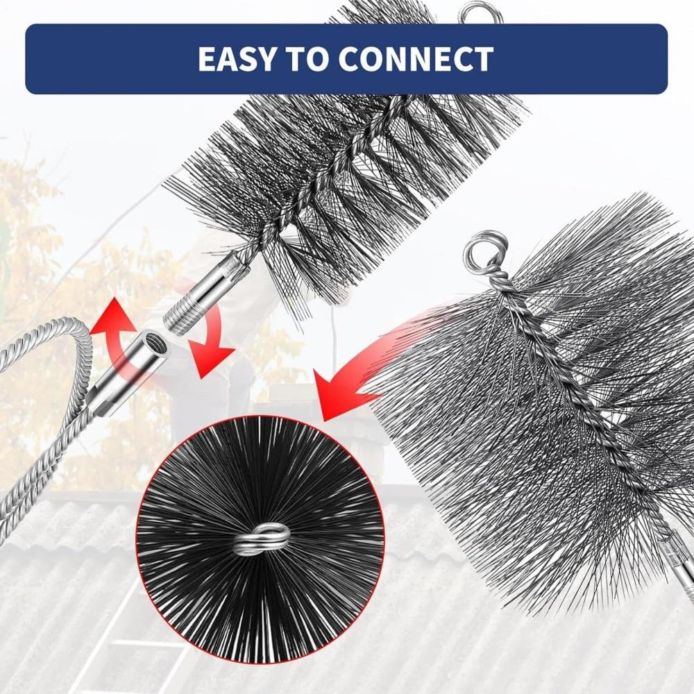 Cleaning Tool Black Chimney Sweep Kit Suitable For Hard-to-reach Areas Stainless Steel Bristles Chimney Cleaning