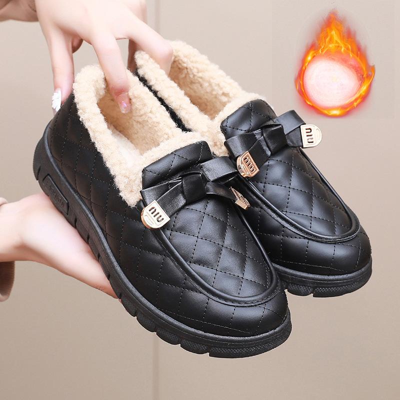 New Retro Plush Butterfly-knot Women's Boots Sweet Winter Warm Elegant Overshoes Womens Round Toe Geometric Plush Casual Boots