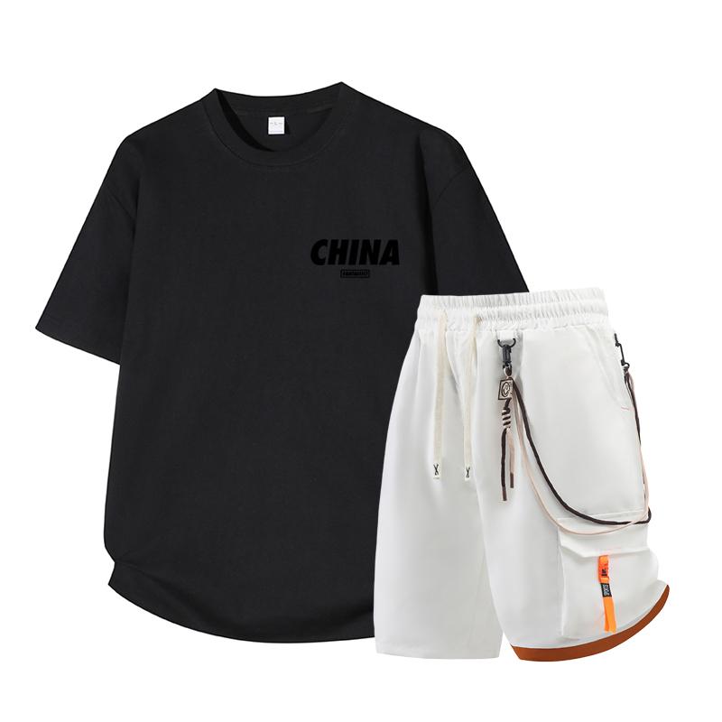 Dmo Men's Short Sleeved Set Summer Short Sleeved Slim Fit Upper Garment Men's Two-piece Set