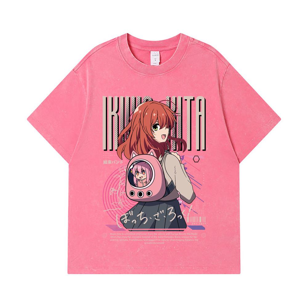 275 GSM Washed T-shirts 100% Cotton Bocchi The Rock V2 Kita Print Unisex Heavy Cotton T Shirt